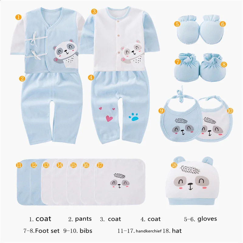 Lawadka 18 piecesbatch born baby clothing girl boy set 100% pure cotton spring autumn soft hat bib 240925