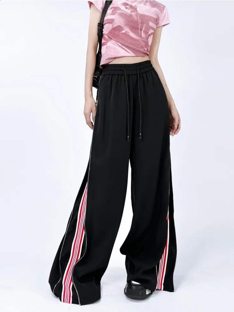 HOUZHOU Y2K Retro Luggage Striped Sports Pants Womens Oversized Jogger Korean Fashion Sports Pants Harajuku Street Clothing Trousers 240925