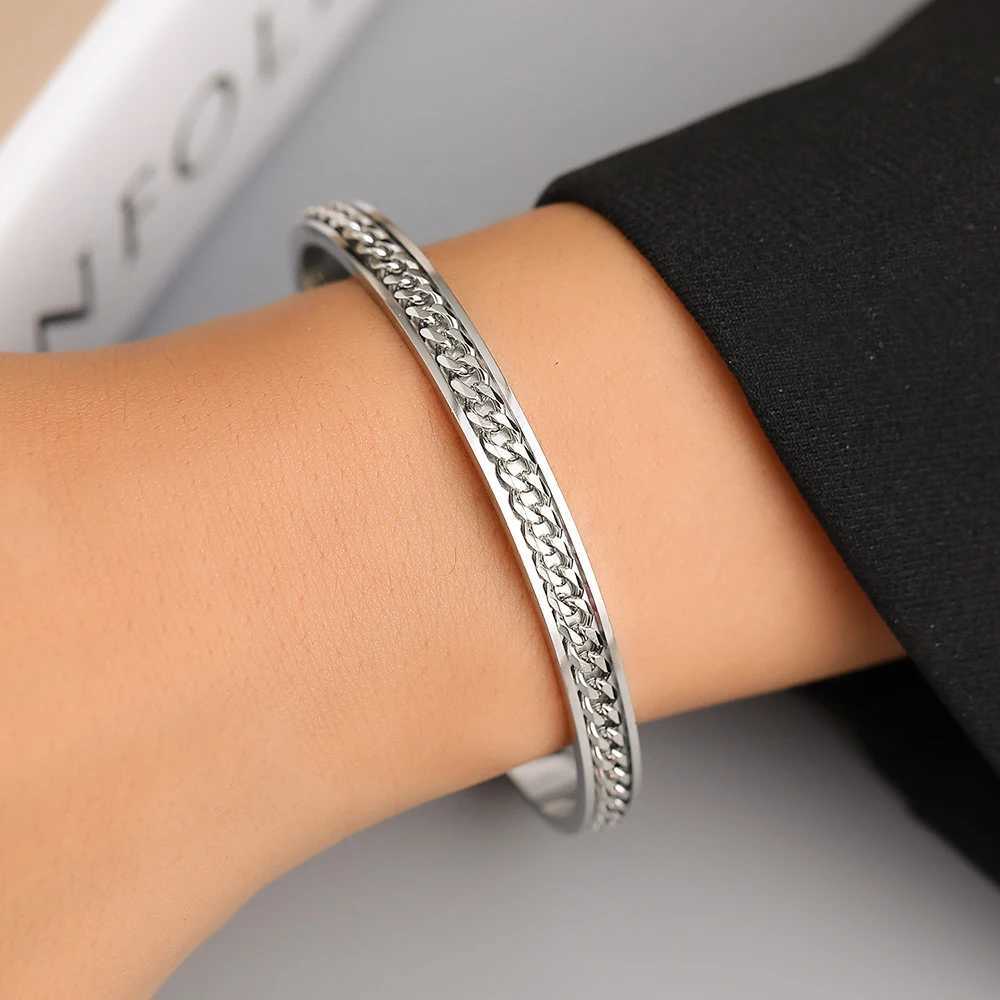 Stainless Steel Bracelets Fashion Minimalist Male Chains Adjustable Open Bangles Trendy Fine Bracelet For Women Jewelry GiftsX240925