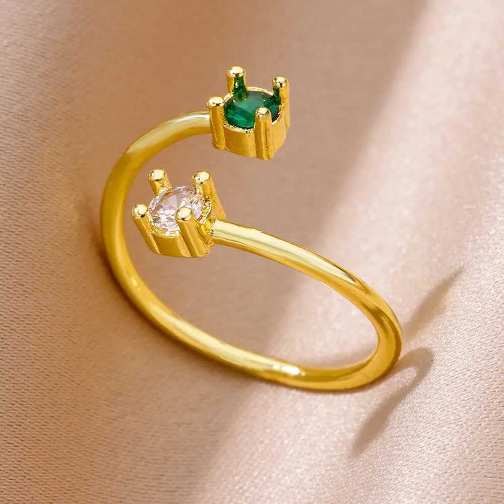 Zirconia Stone Ring Womens Stainless Steel Gold 2024 New Trend Wedding Ring Jewelry Gift Pack Womens Anime Mujer W240925