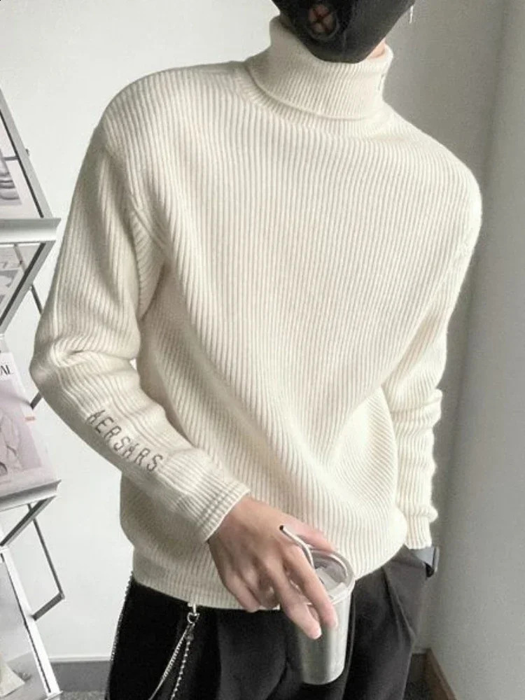 Mens knitted sweater turtle neck high neck black mens clothing floral jacket letter Maltry plus size casual S 240924