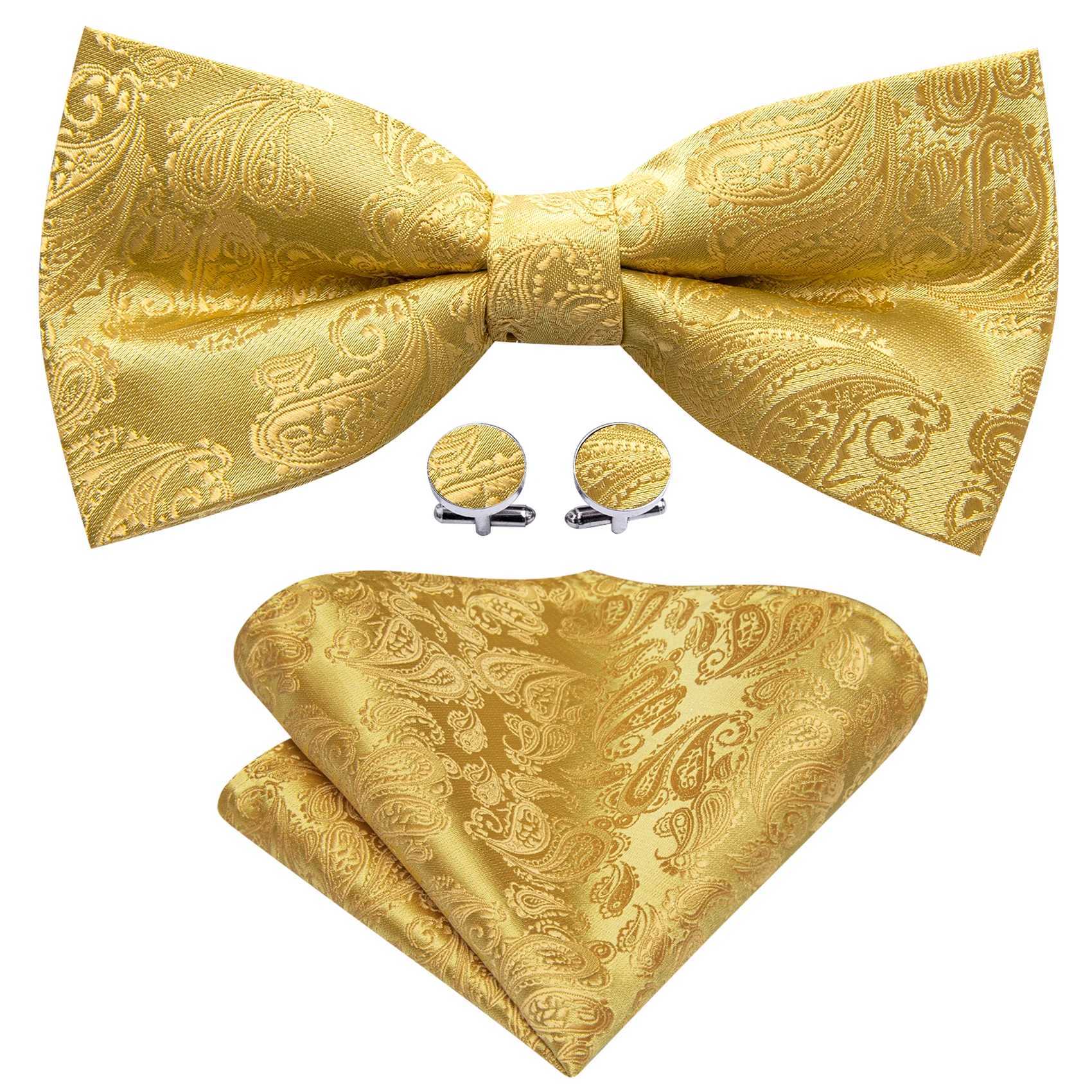 Barry. Silk Jacquard Paisley Mens Tie Hanki Cufflinks Set Pre Tie Gold Red Green Purple Wedding Business Y240925