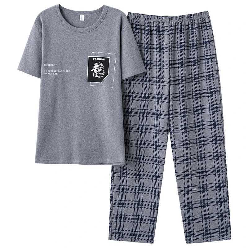 Men's Summer Soft Cotton Pamas Set: Grey Plain Round Collar Loose Loungewear For Young Men B1