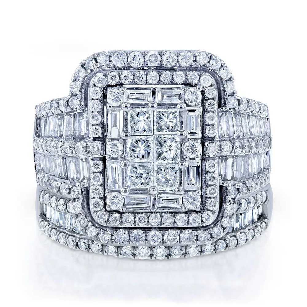 Vintage Womens White Crystal Stone Ring Silver Wedding Jewelry Female Charm Bridal Square Grand Engagement Ring Set W240925