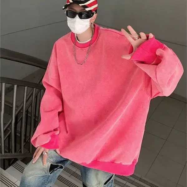 Dirty Pink 330g Heavy Weight Uncap Sweatshirt Men Autumn/winter Wash Distressed Round Neck Jacket Street Hip Hop Couple OutfitX240925