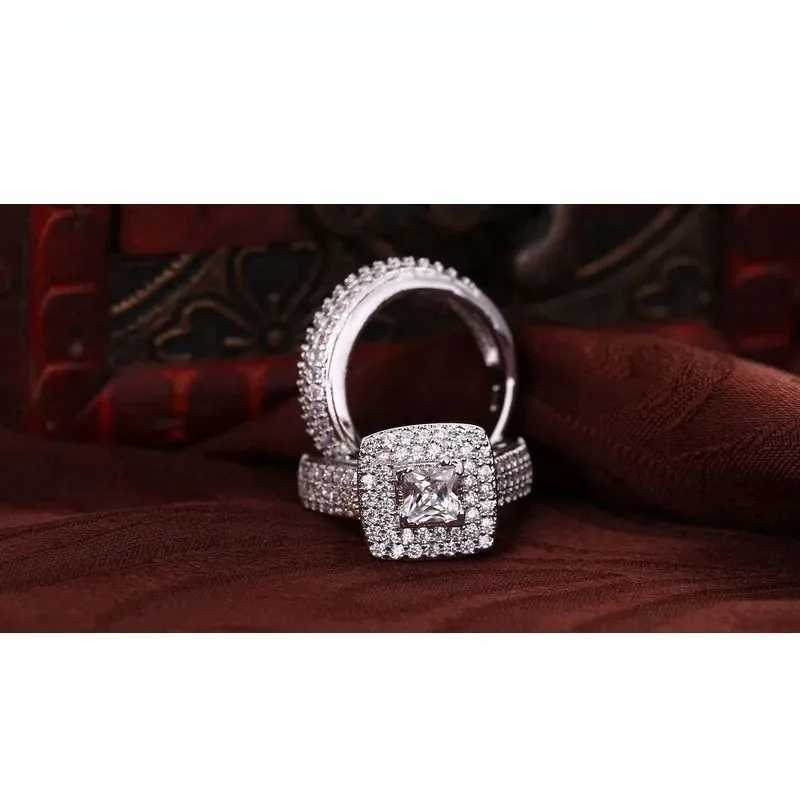 925 sterling silver engagement ring romantic and fashionable jewelry cubic zirconia edging set decorative womens clothing wholesale W240925