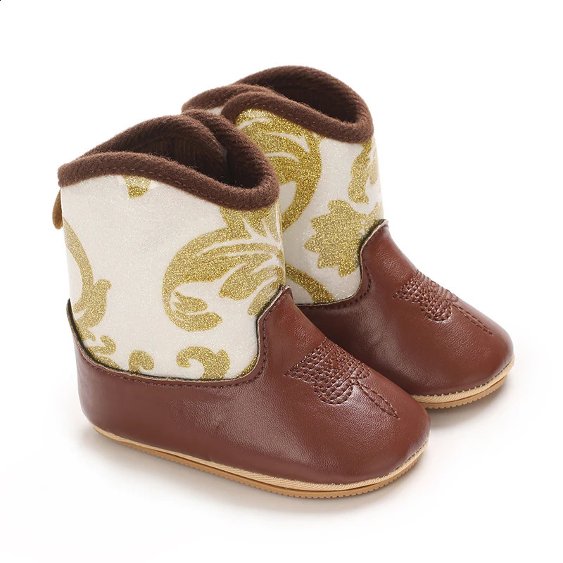Retro baby boots PU cute printing casual embryo suitable for 018M walking shoes 240925