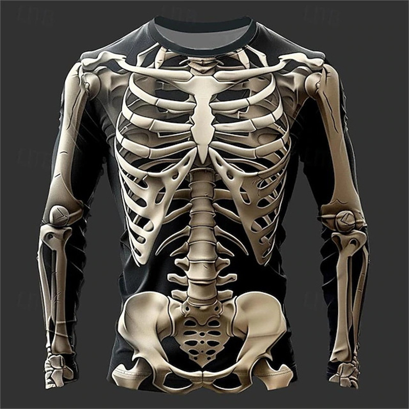 Men's Halloween new patterned long sleeved Casual and fashionable shirt with printed loose skull T-shirt dh910320090