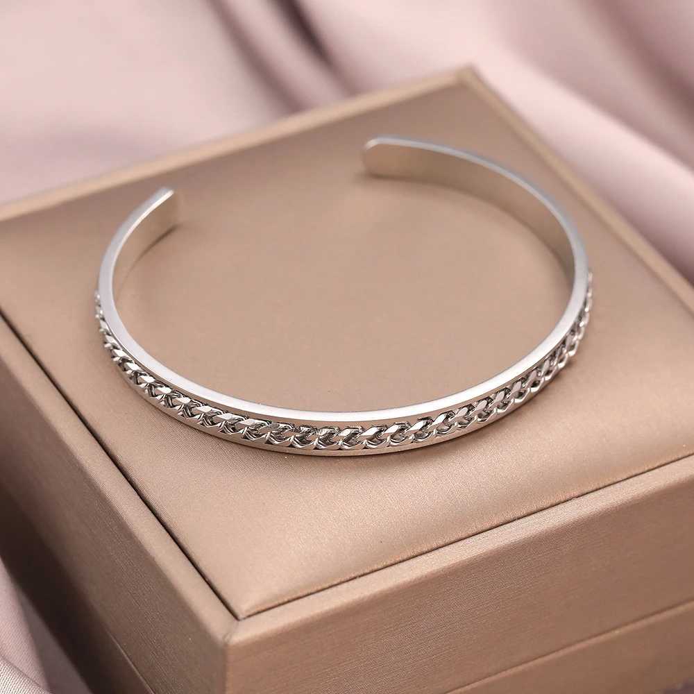 Stainless Steel Bracelets Fashion Minimalist Male Chains Adjustable Open Bangles Trendy Fine Bracelet For Women Jewelry GiftsX240925