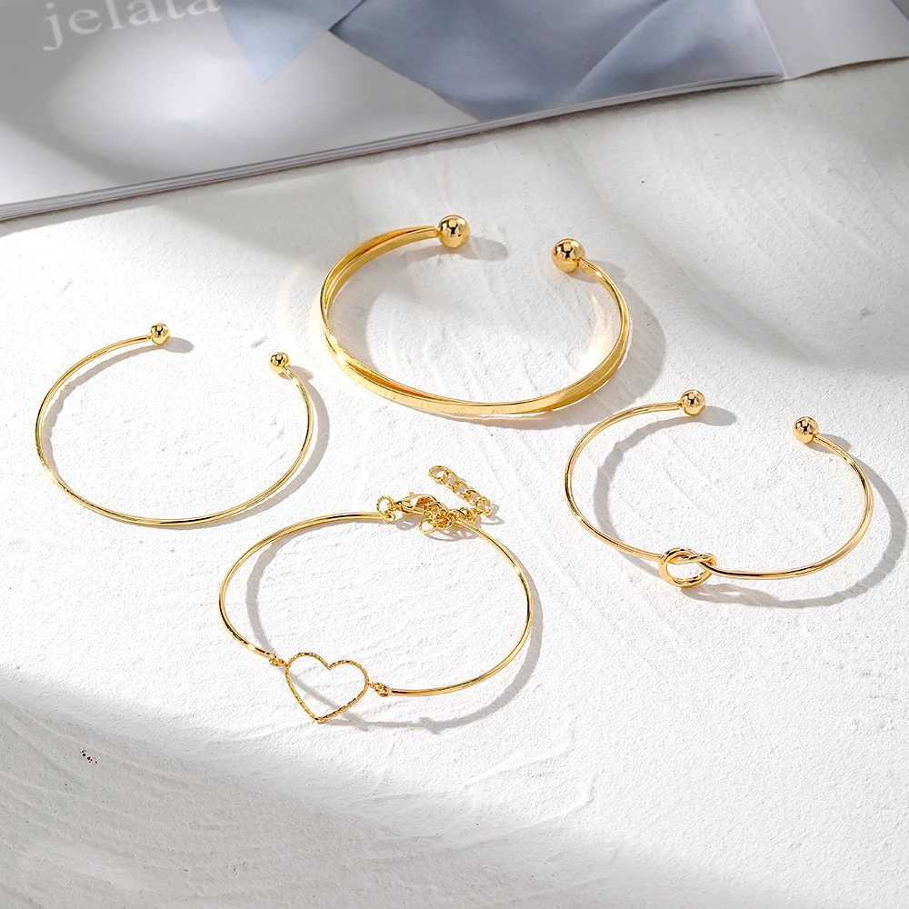 IPARAM Fashion Heart Cross Bracelet for Women Punk Gold Color Open Mouthed Bangle Set Trendy Jewelry Gifts AccessoriesX240925