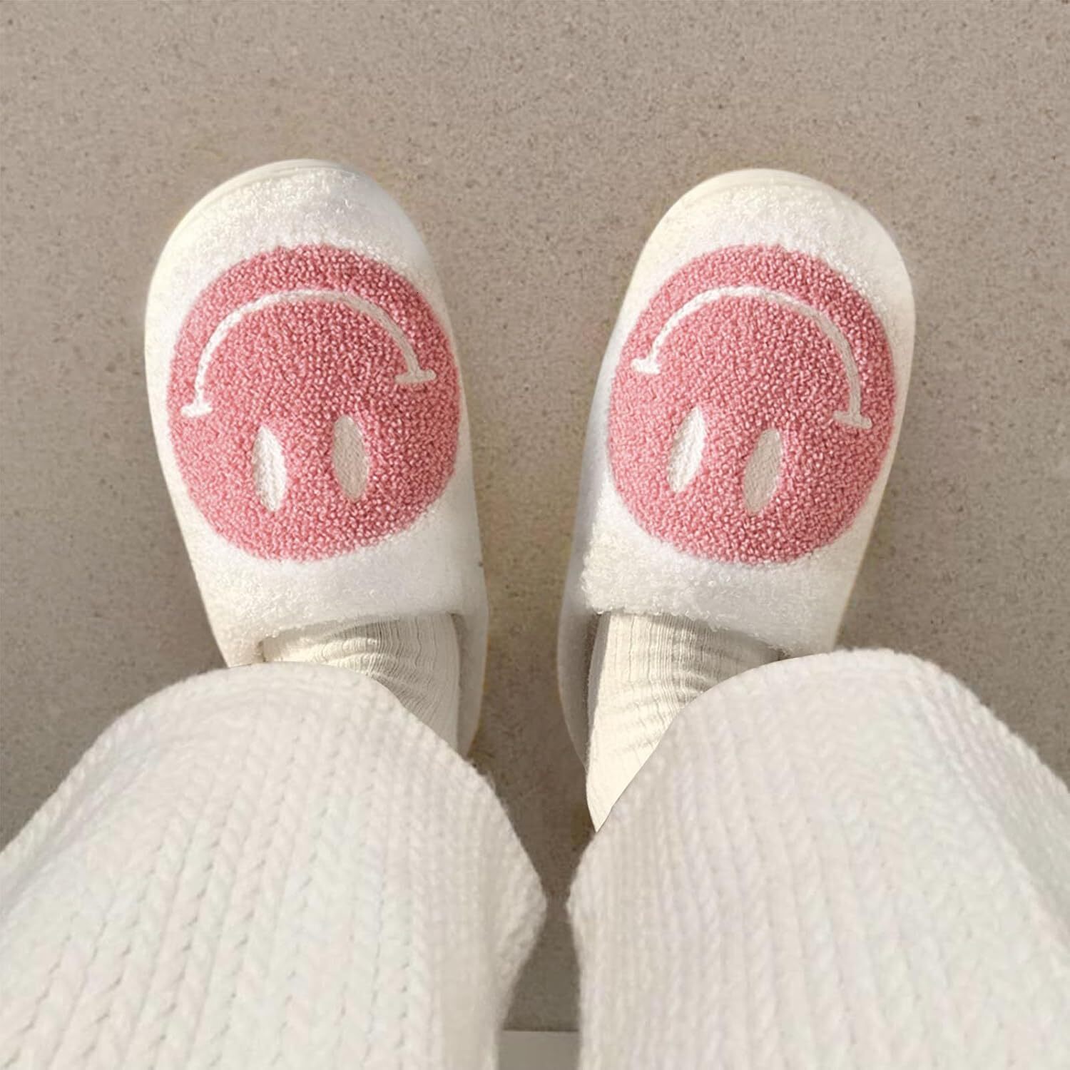 Smile Face for Women Happy face slippers Retro Soft Plush Warm Slip-on Slippers, Cozy Indoor Outdoor Slippers