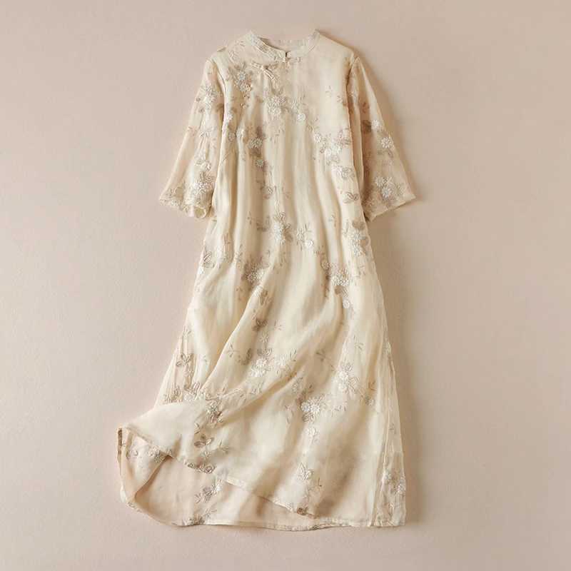 Embroidery Chinese Style Womens Dresses New Cotton Linen FASHION Short Sleeve Summer Women Vintage Loose Clothing Korean M240924