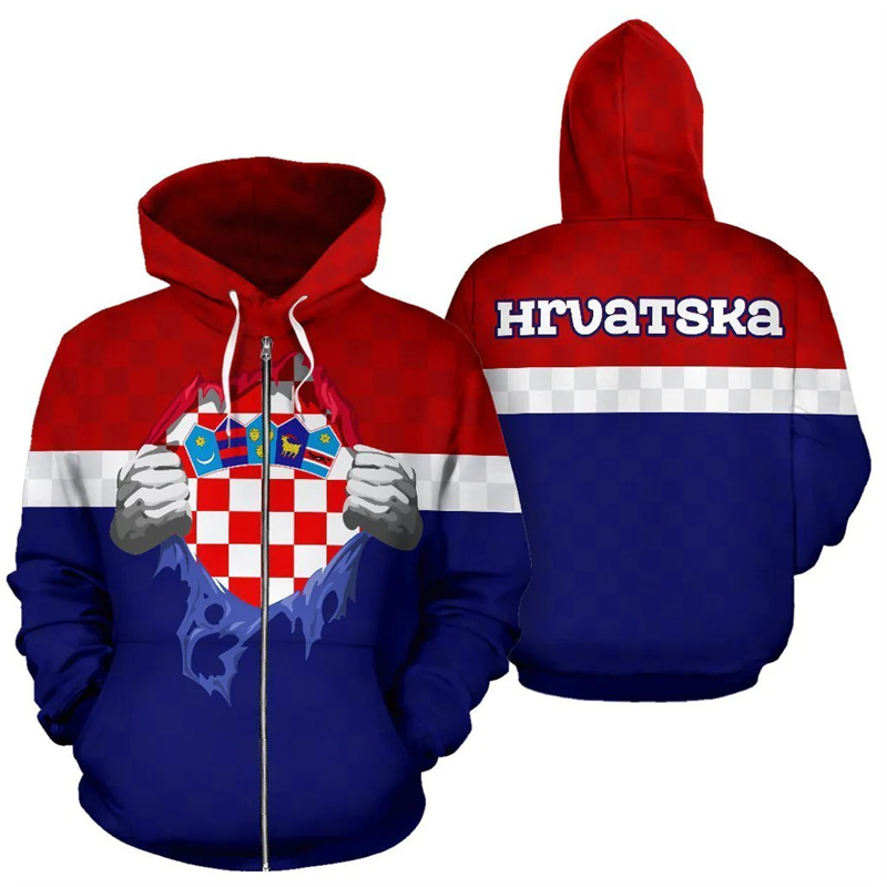 2024 New Croatia Hrvatska Heroe 3d Printed Zip Hoodies Men Oversize Sweatshirts Women Sports Pullover Hooded Y2k Clothes