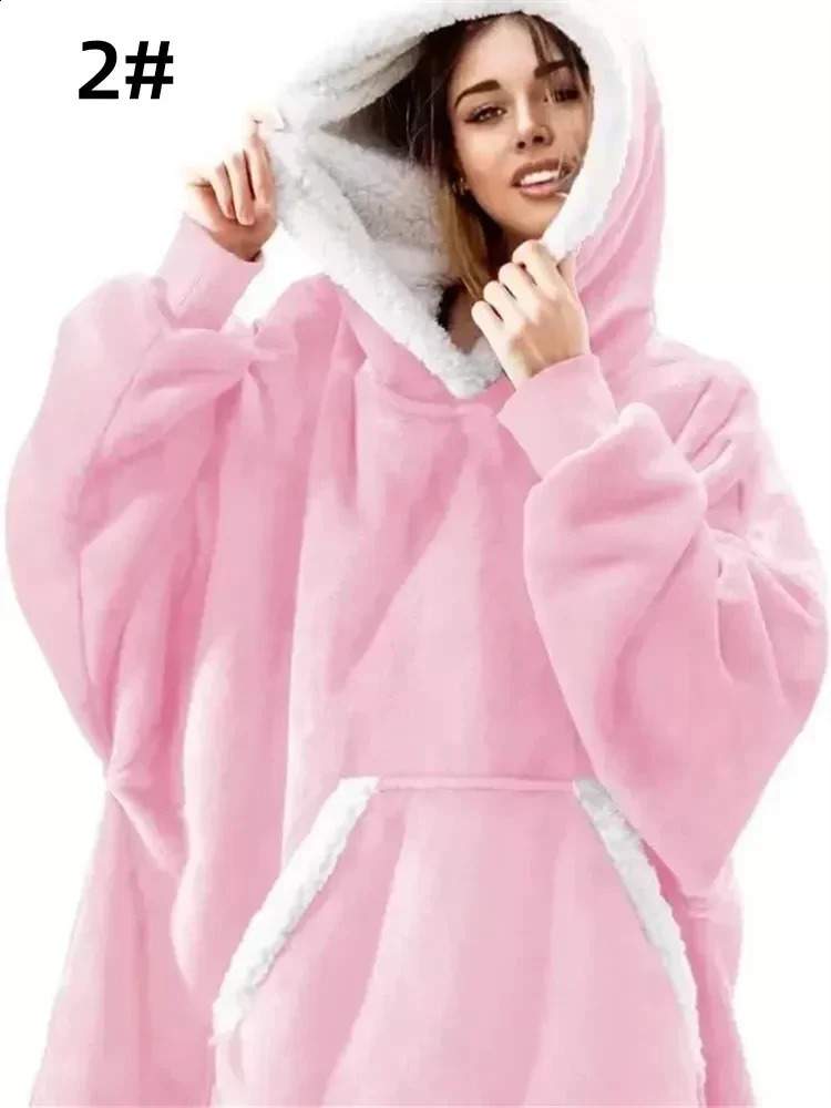 Winter Hoodies Sweatshirt Women Men Pullover Fleece Giant TV Oversized Long Flannel Blanket with Sleeves 240920