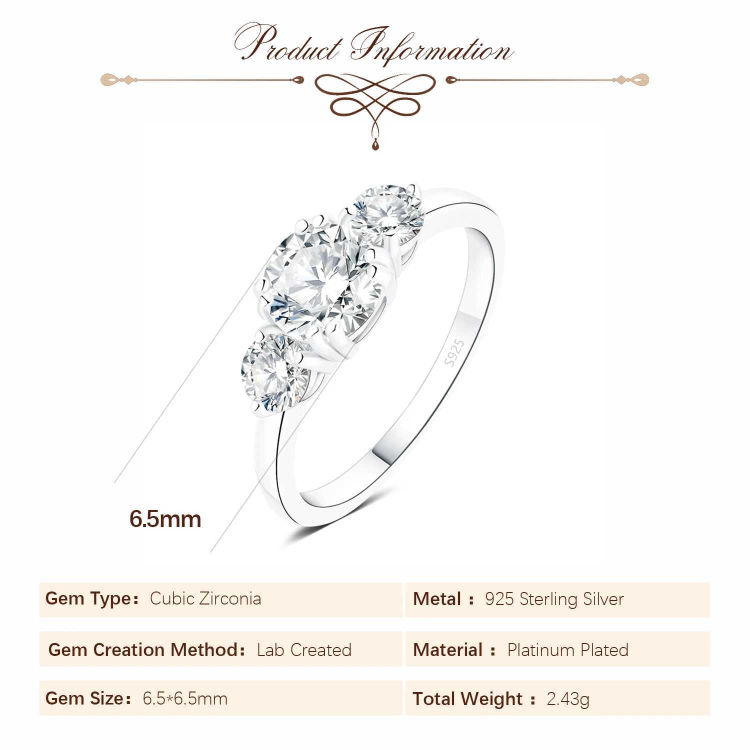 Potiy 3 Stone 1ct Round Cut Cubic Zirconia Wedding Engagement Ring Promise Ring Anniversary Gift for Her 925 Pure Silver W240925