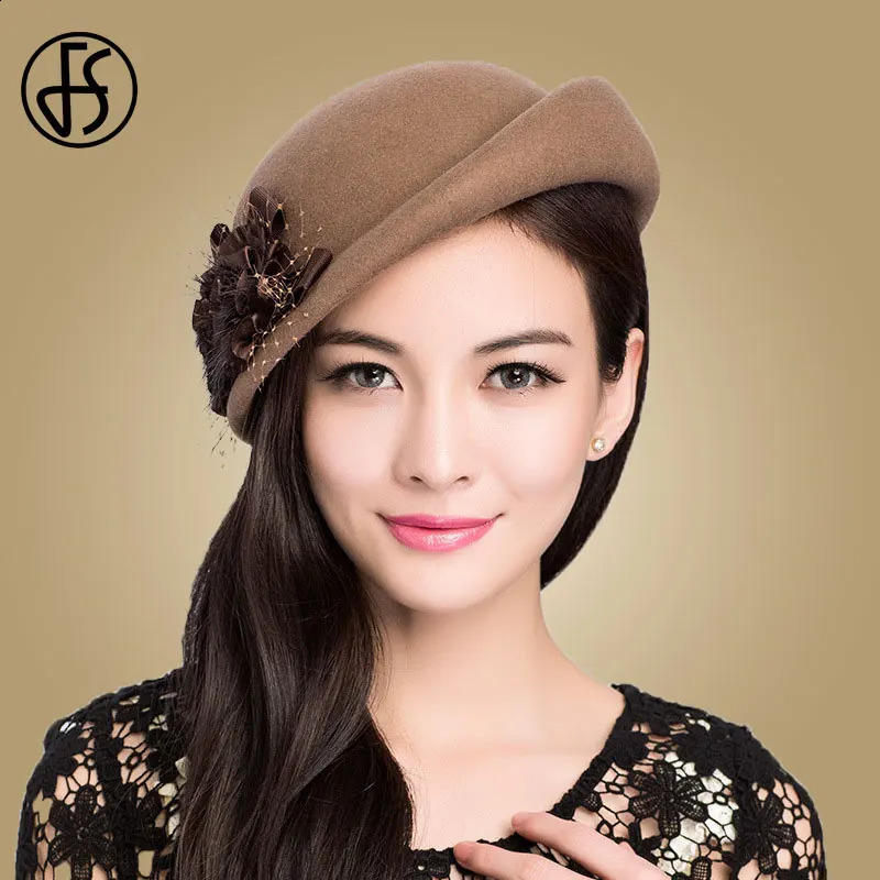 Elegant 100% wool beret French womens hat winter black fedora church hat wedding hat womens felt flower hat pillowcase hat church hat 240921