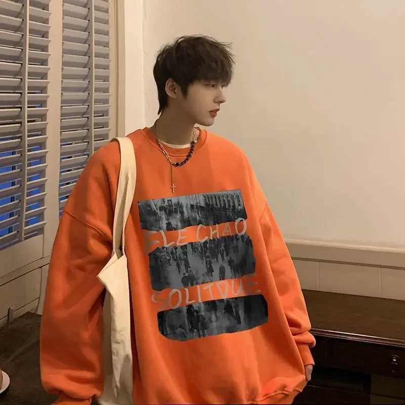 Sweater ins trendy brand men spring and autumn oversize high street jacket autumn loose round neck hoodless ins American styleX240925