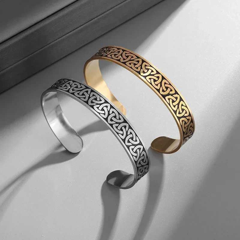 Vintage Nordic Celtic Triangle Knot Open Adjustable Bracelet for Men Irish Lucky Amulet JewelryX240925