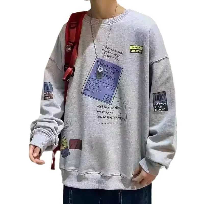 Autumnamerican Styleloose-fit Round Neck Sweatshirt Thin Mens Fashionabletrendy Printedtop Couple Outfit Casual SceneX240925