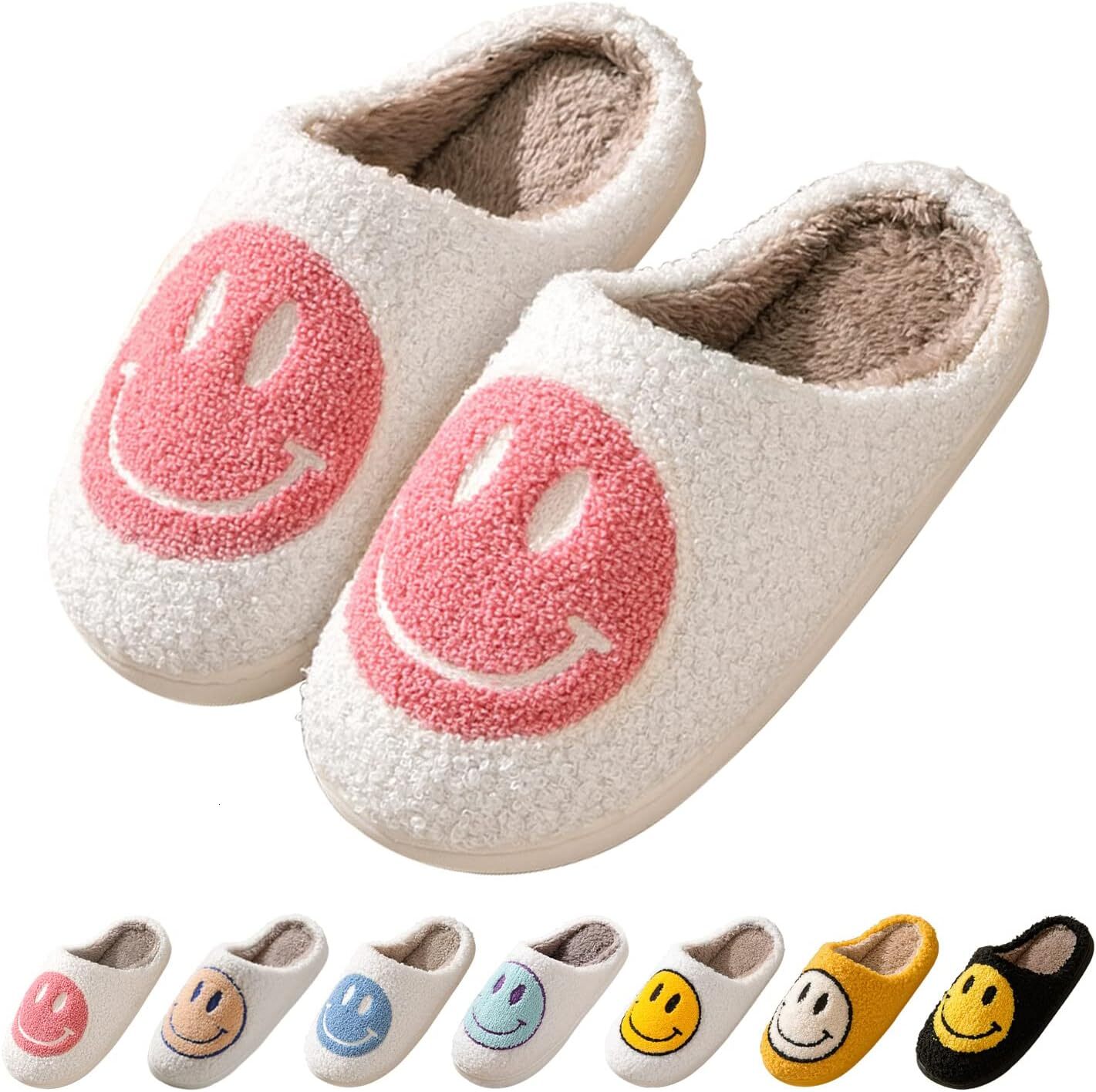 Smile Face for Women Happy face slippers Retro Soft Plush Warm Slip-on Slippers, Cozy Indoor Outdoor Slippers
