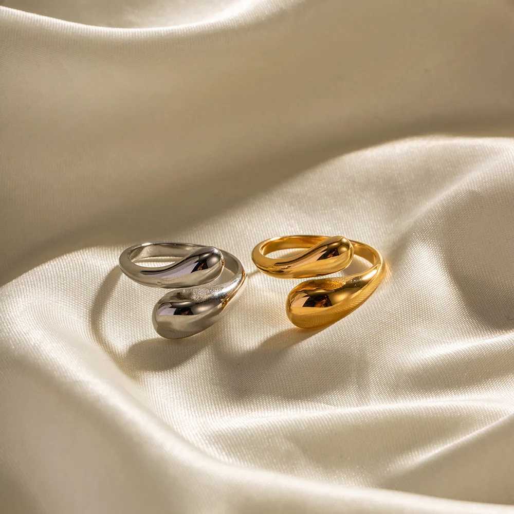 Stainless steel smooth double bead ring womens open gold geometric wedding ring couples ring aesthetic jewelry gift W240925