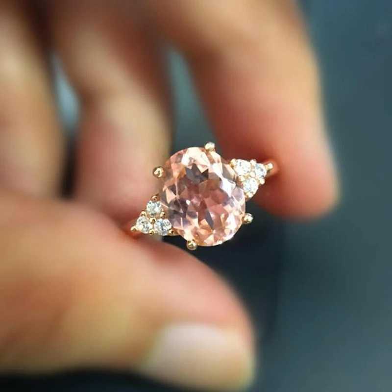 ZN Dainty Pink Oval Crystal Ring Womens Simple Style Engagement Ring Love Ring Womens Fashion Wedding Ring Jewelry Gift W240925