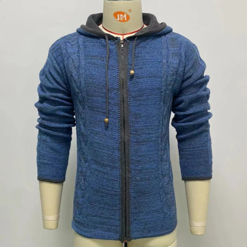 Mens Sweater Outerwear Autumn and Winter Casual Zipper Cardigan Hooded Knit From Europe America 240910
