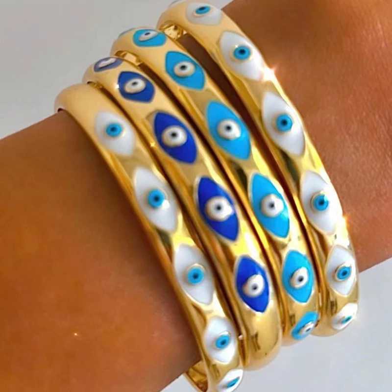 Vintage Stainless Steel Boho Enamel Evil Eye Bangles Bracelets for Women Men Classic Colorful Eyes Open Cuff Bangles JewelryX240925