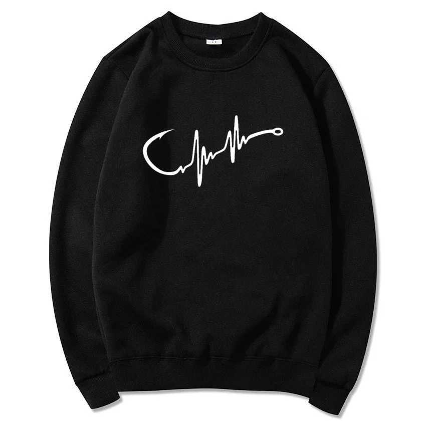 Autumn and Winter New Heart Line Fishing Hook Mens and Womens Round Neck Hoodies Fashion Shirts Casual Round Neck HoodiesX240925
