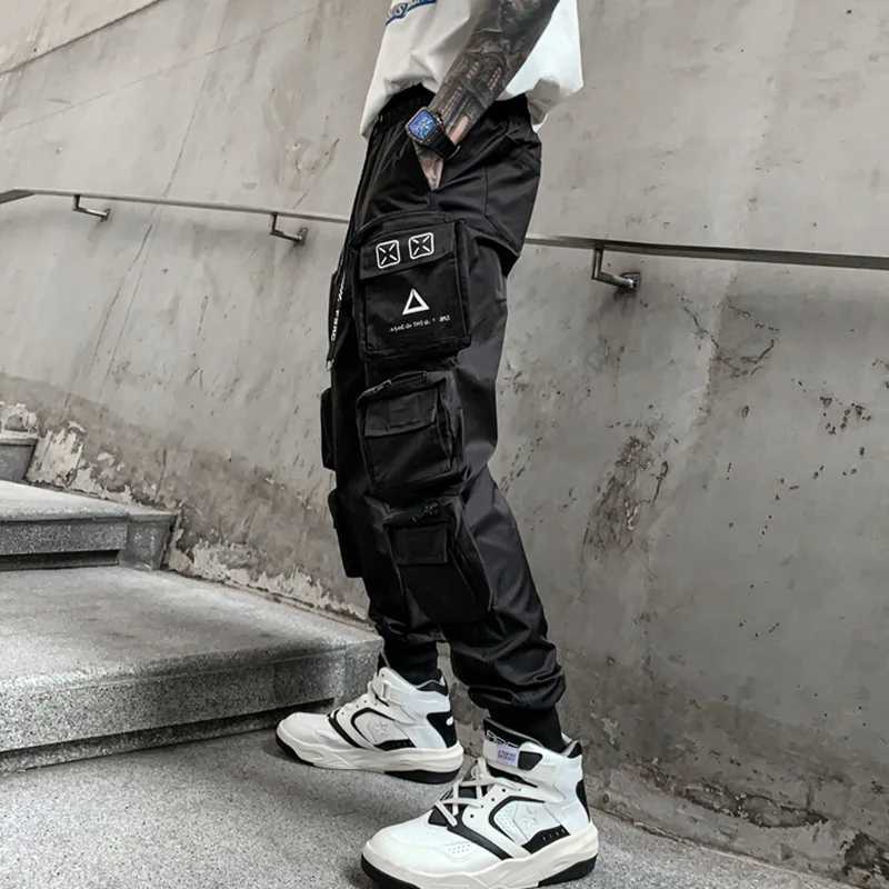 Techwear Style Multi Pockets Cargo Pants Man Vintage Punk Hip Hop Pants Ribbon Casual Joggers Strtwear M240924