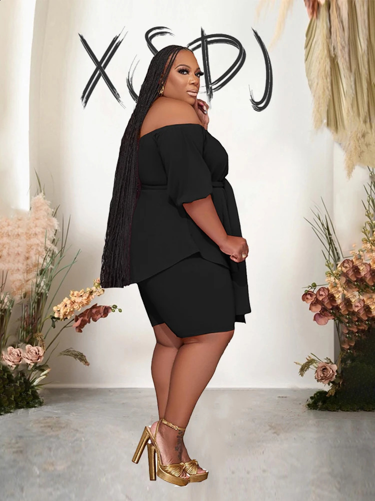 Set Woman 2 Pieces Elegant Spring Summer Women Clothes 2024 Elastic Off The Shoulder Top and Shorts Plus Size Matching Sets 240924
