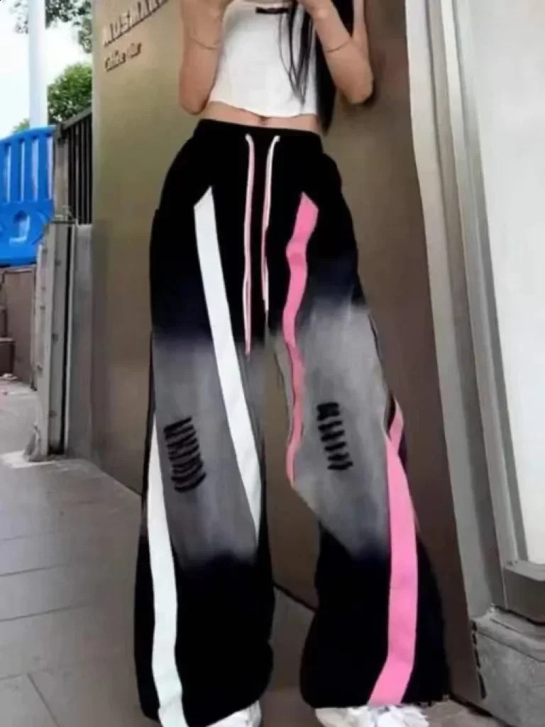 American retro tear casual womens spring and autumn thin street sports pants narrow straight wide Z260314