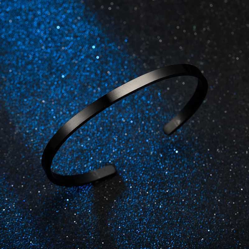 Hot Fashion Simple Stainless Steel C-Shape Open Bracelets 4MM Adjustable Cuff Bangle Bracelet For Women Men Lover Jewelry GiftsX240925