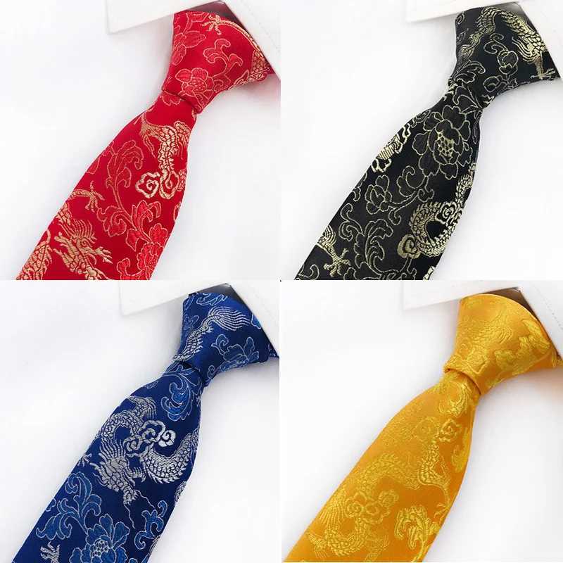 Special Design Red w 8CM Chinese Loong Brocade Fabric Mens Neckline Party Gift Fashion Tie Y240925