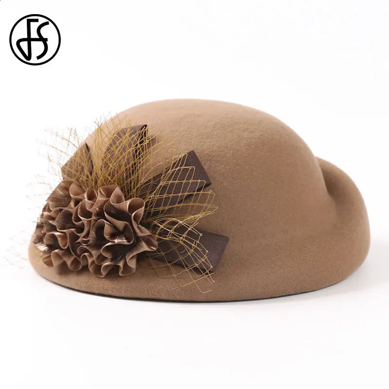 Elegant 100% wool beret French womens hat winter black fedora church hat wedding hat womens felt flower hat pillowcase hat church hat 240921