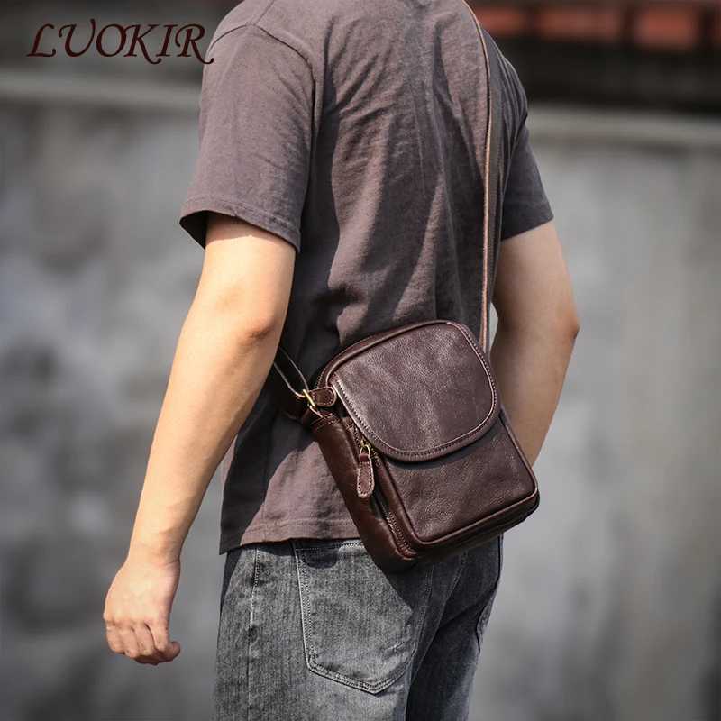 LUOKIR Mens Crossbody Bag Real Leather Shoulder Bag Retro Cowhide Small Sling Bags Casual Personality Satchel For 7.9 Inch iPad Z240924
