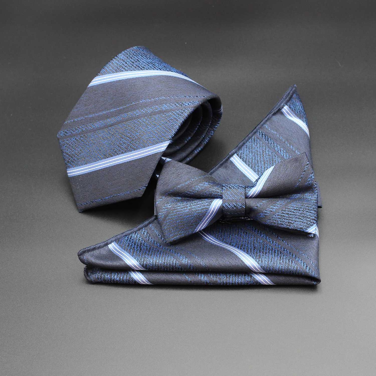 8cm New Red and Blue Ribbon Mens Fashion Jacquard Stripe Geetry Necktie Pocket Square Set Gro Wedding Party Business Y240925
