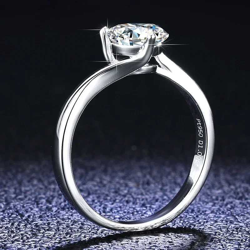 100% genuine silica engagement ring luxury PT950 white gold 1-carat diamond wedding ring classic simple 3-fork ring W240925