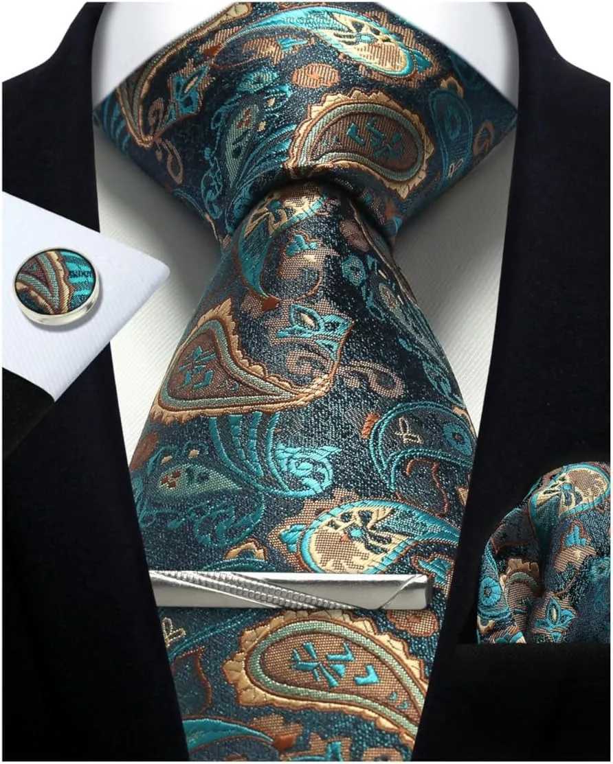 100% Silk Necktie Paisley Floral Mens Tie Top Quality Business Tie Pocket Square Tie Clip Cufflinks Set Classic For Men Gift Box X250407