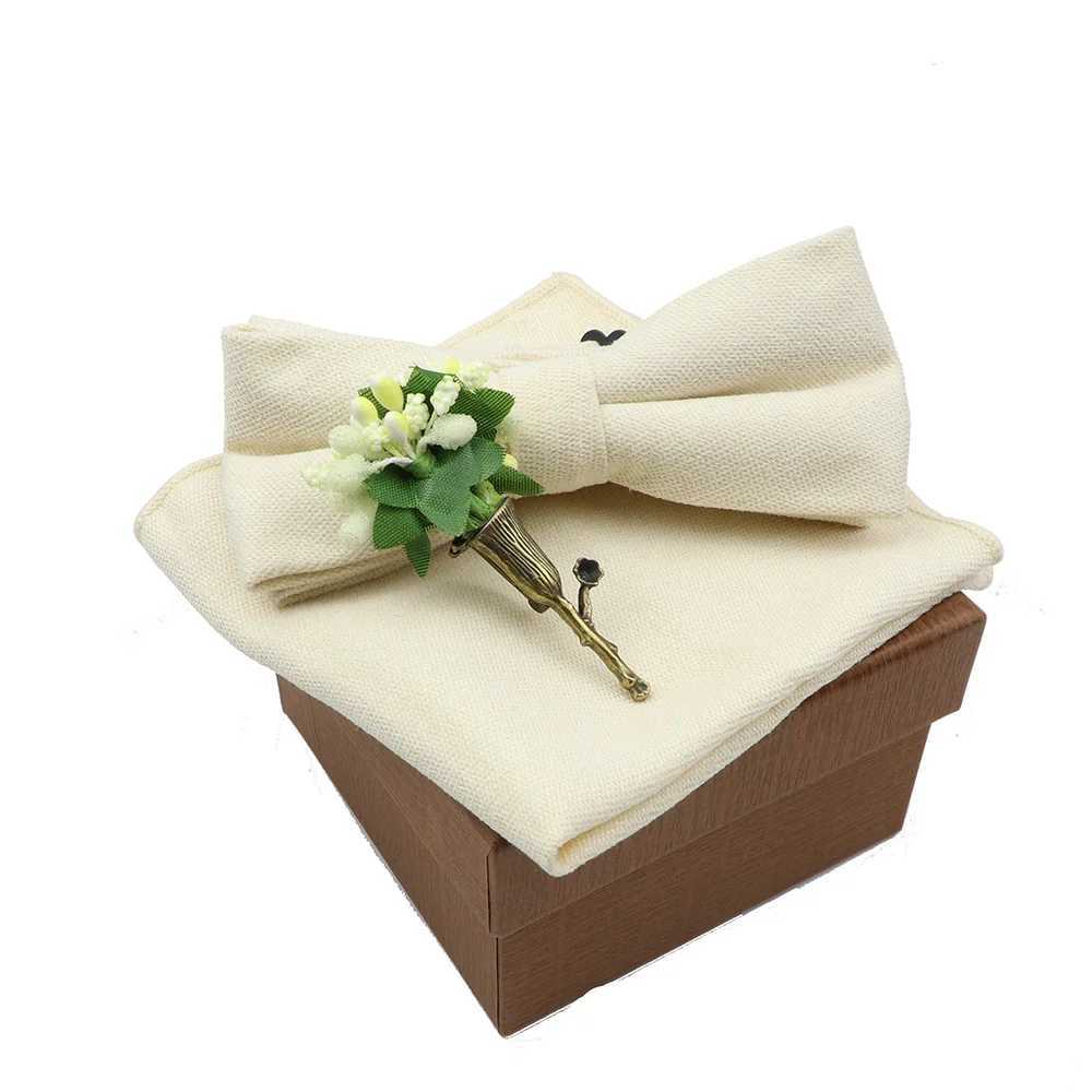 Solid color cotton tie handle flower tie set suitable for mens and party weddings blue and green ties and new tie gifts Y240925