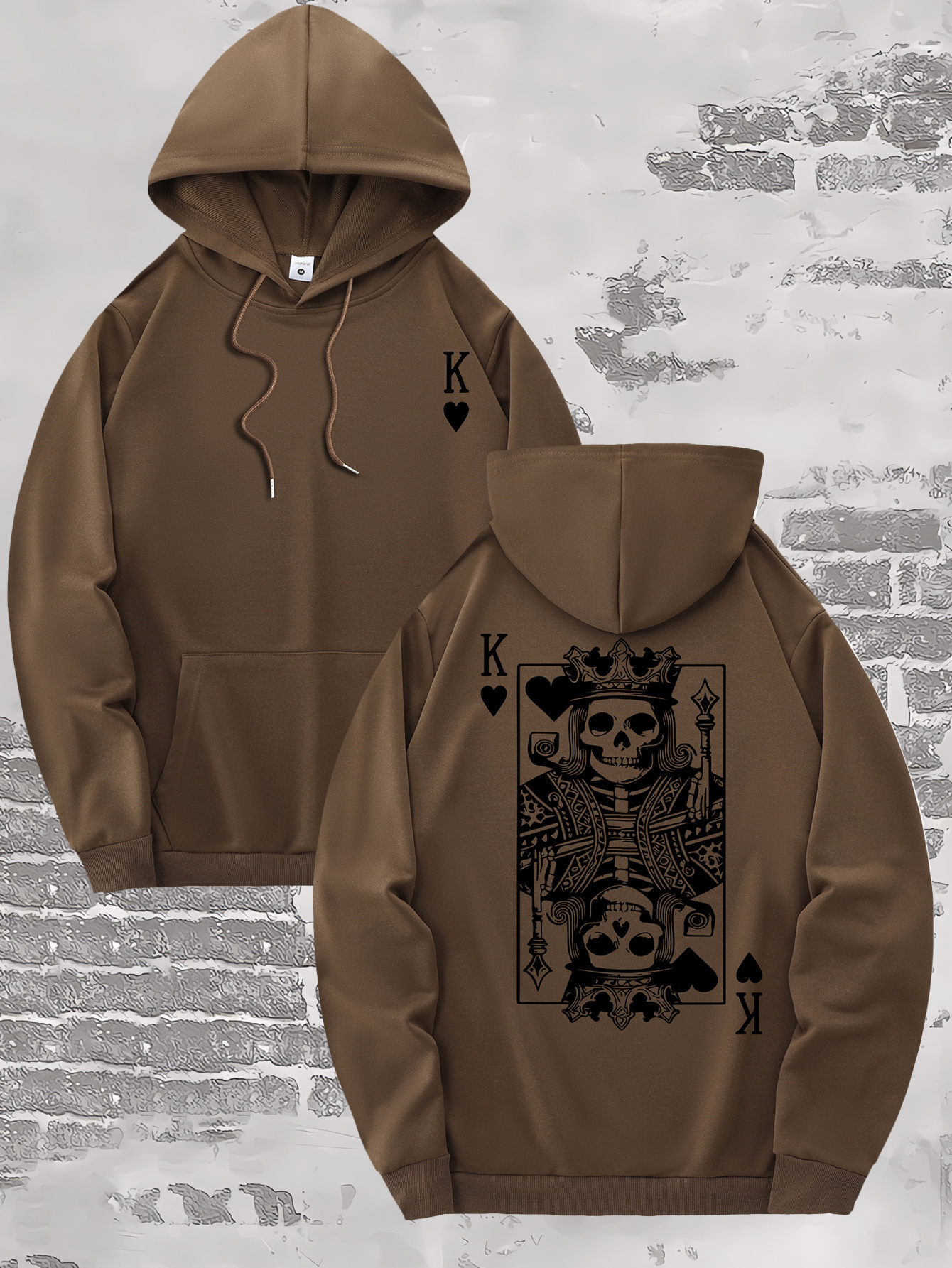 Poker K Graphic Print, Men's Stylish & Trendy & Cozy Long Sleeve Hoodie, Versatile Hooded Sweatshirt For Autumn & Winter Daily Wear