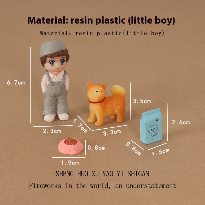 Creative Micro Landscape Walking Scene Mini Boy Cute Dog Food Resin Crafts Desktop Decoration OB11