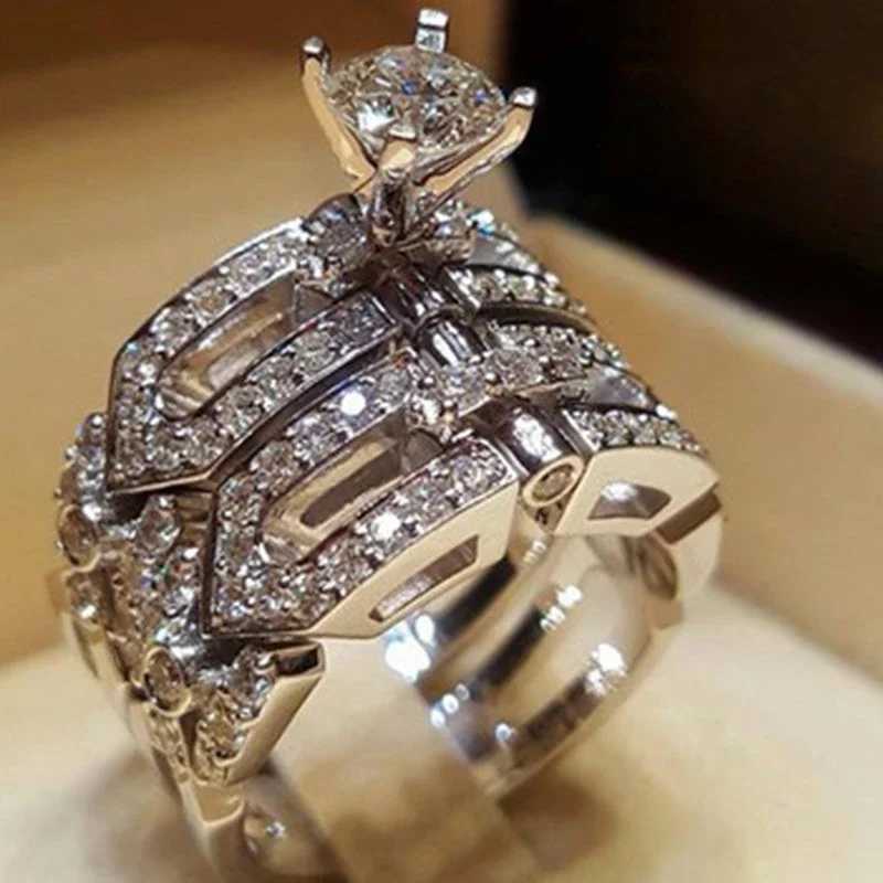 2-piece/set series! Trendy Milangirl white crystal round ring set suitable for girls weddings engagements parties fashionable jewelry W240925