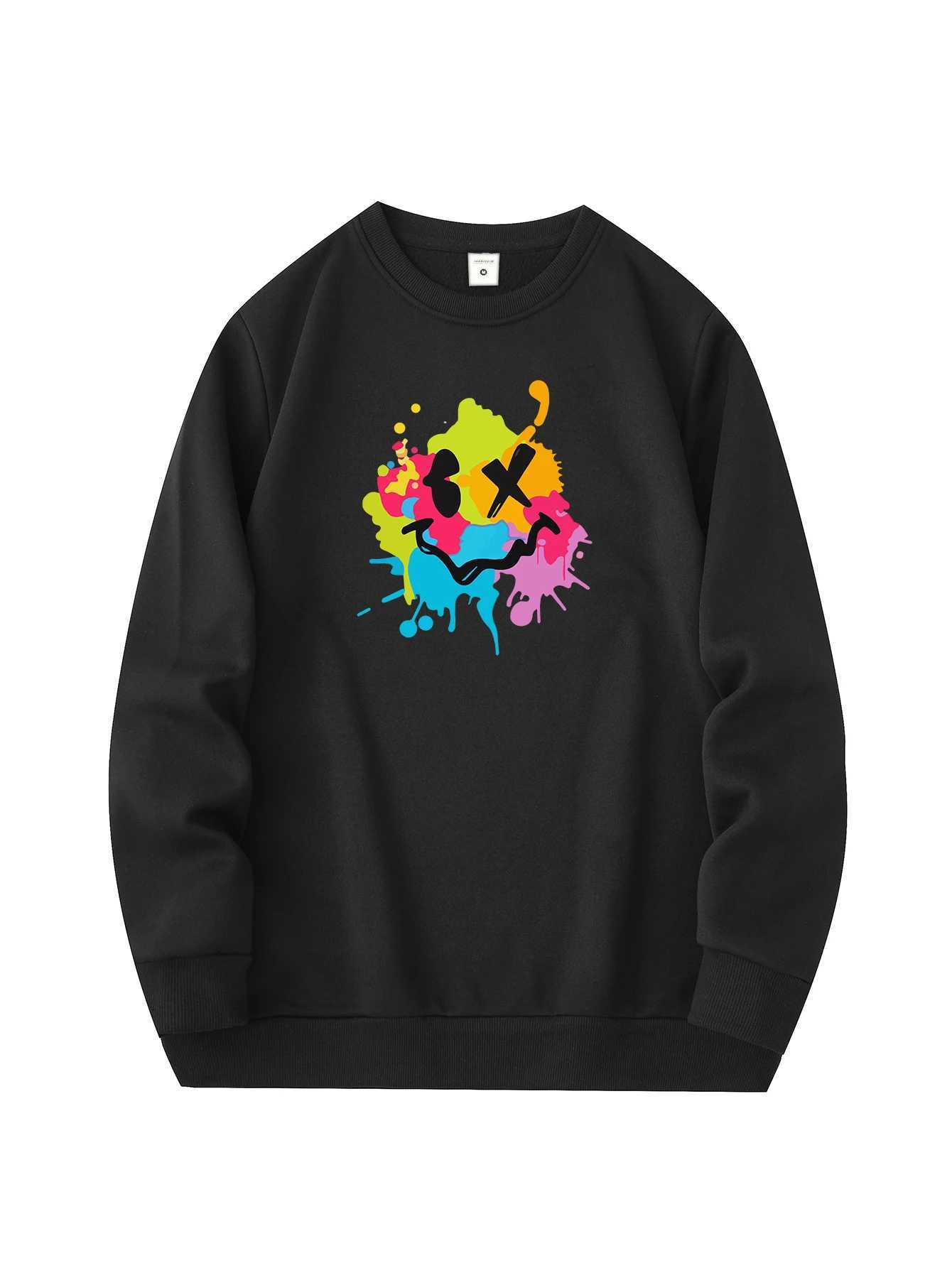 Mens new fashionable round neck sweater casual and daily comfortable round neck sweatshirt pigment printing mens jacketX240925