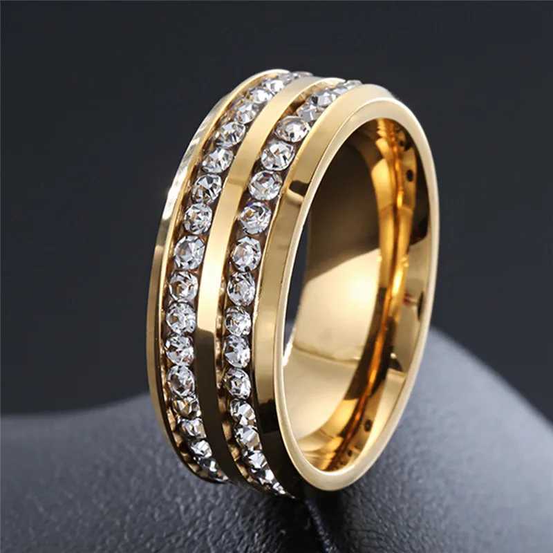 ZORCVENS New Fashion Gold and Silver Colored Stainless Steel Cubic Zirconia Finger Ring Fashion Jewelry Zirconia Wedding Ring W240925