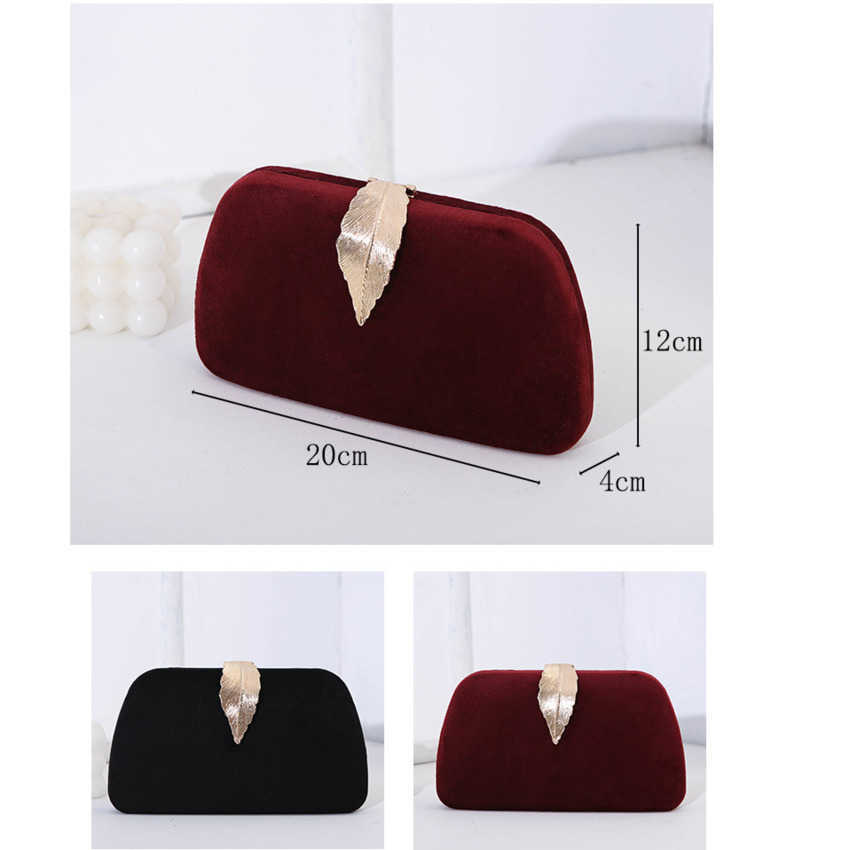 Clutch Bag New Fashionable Evening Designer Bag Velvet Metal Leaf Dress Paired With Banquet Handbag Small Square Bag For Women 240920