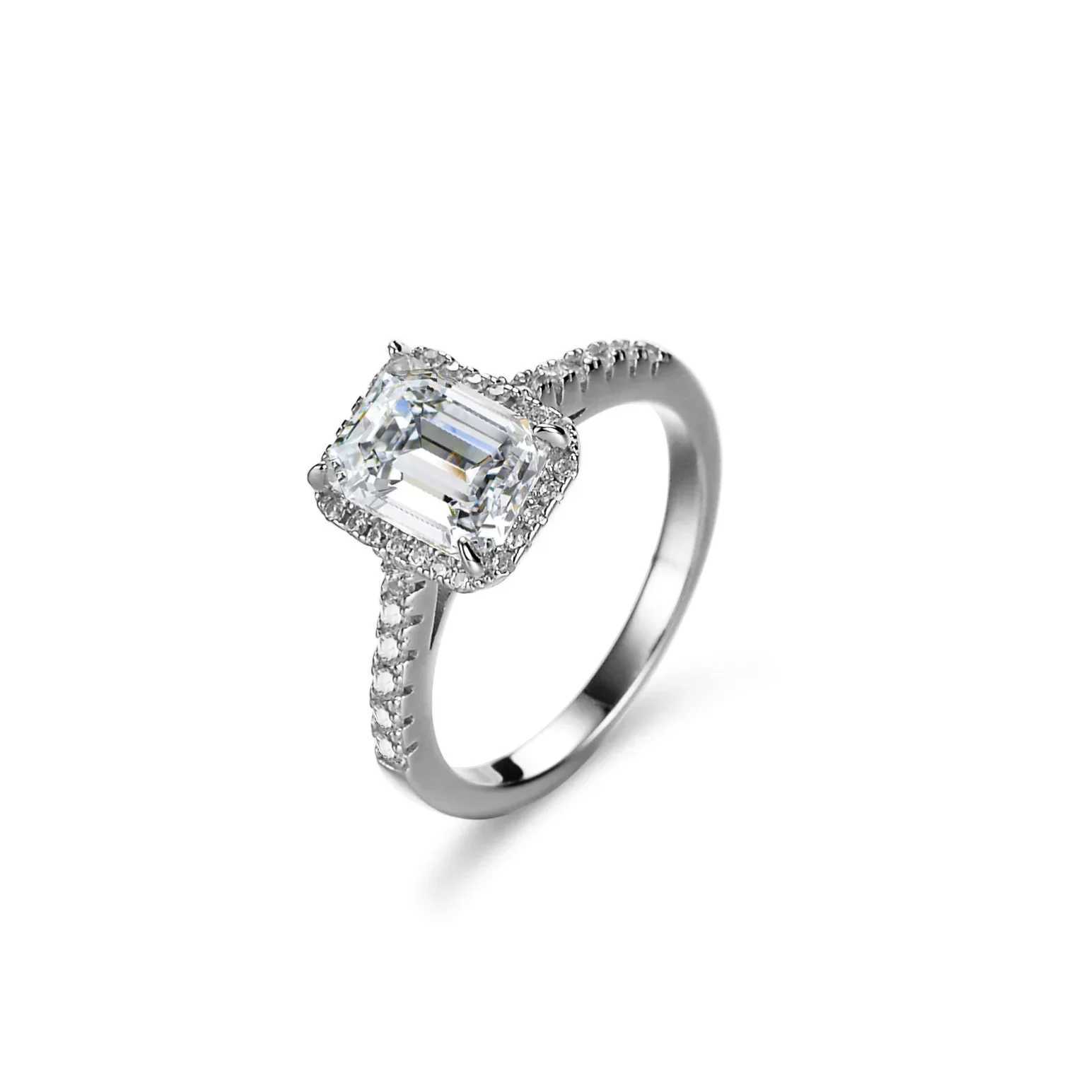 Luxury Platinum PT950 Mo Silica Diamond Ring Womens Wedding Ring Geometry 2 Ct Diamond Ring Jewelry Rectangular Jadeite W240925