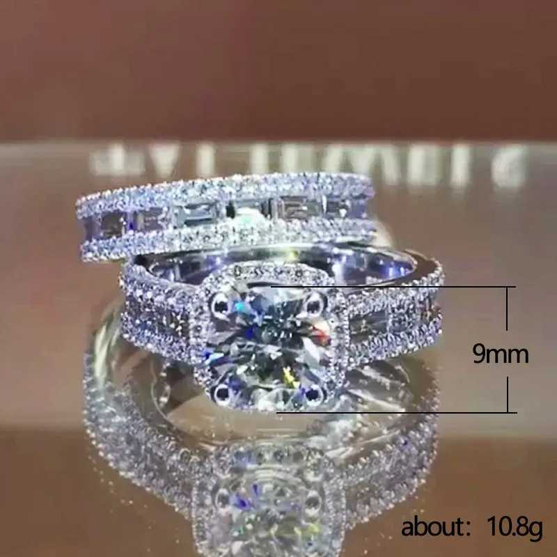 Huitan Trendy Jewelry Set Ring Womens Wedding Eternal Band Ring Double Stacked Design Luxury Silver Girl Accessories W240925
