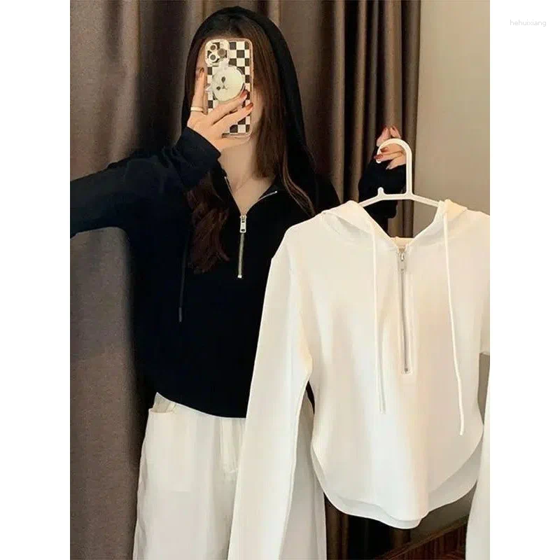 Kpop Zip-Up Hoodies: Sexy Solid Cropped Cardigan For Women