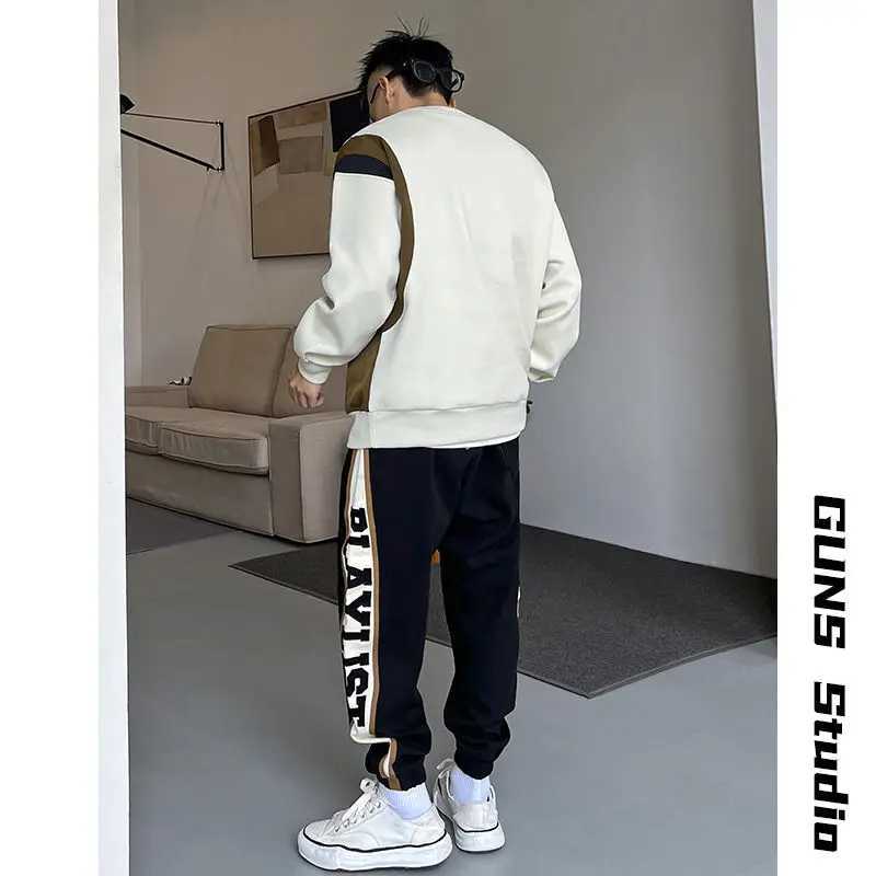 Spring Autumn New Fashion Solid Color Patchwork Hoodies Casual Loose Pullovers Korean Round Neck Long Sleeve Chaopai SweatshirtsX240925
